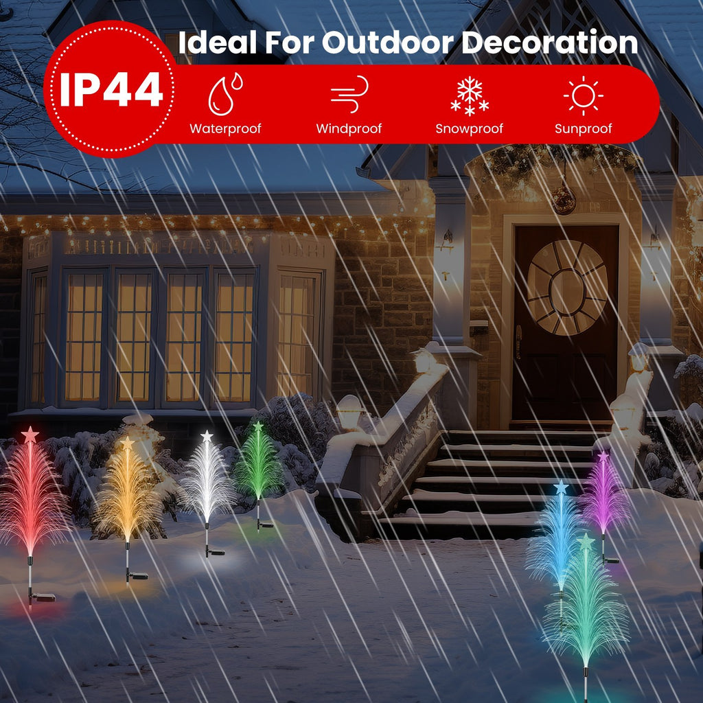 7 Color Changing Solar Christmas Tree Lights Outdoor Optical Fiber Tree Lights With Topper Star IP44 Waterproof For Garden Yard Pathway Lawn - Pack of 4