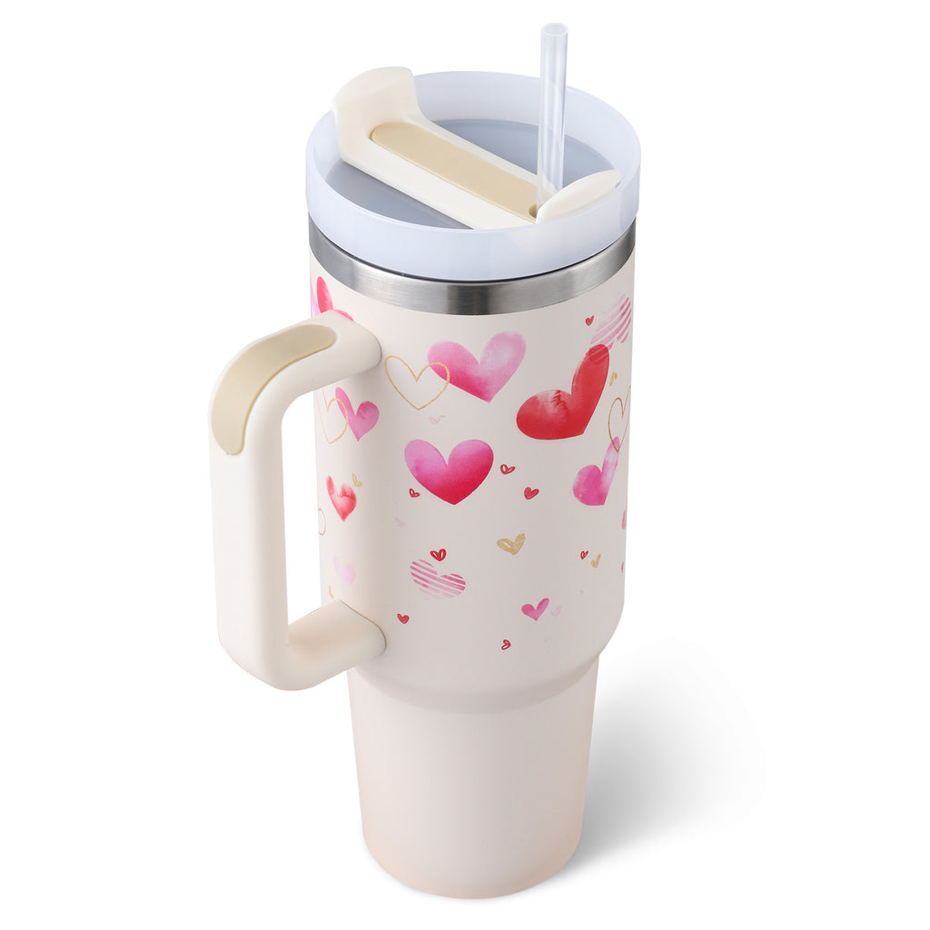 Tumbler With Handle Straw Insulated, Stainless Steel Spill Proof Vacuum Coffee Cup Tumbler With Lid Tapered Mug