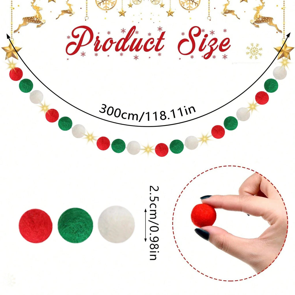 100 Pcs Christmas Pom Poms Balls With Battery String Lights Red And Green White Pompoms Pom Poms For Crafts Making DIY Holiday Christmas Decorations Supplies