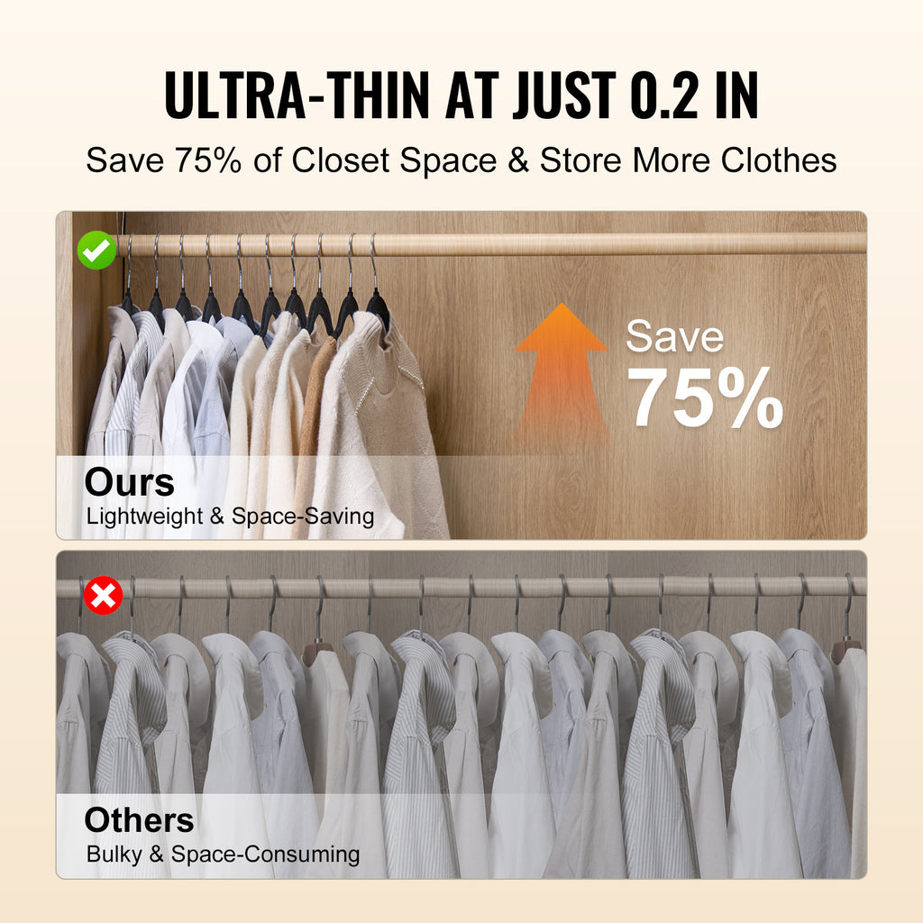 VEVOR Velvet Hangers 50 Pack Black Non-Slip Hangers With 360 Degree Swivel Hook