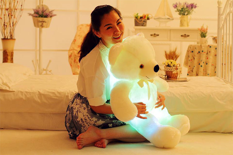 Teddy Bear Stuffed Animals Plush Toy Colorful LED Glowing Christmas Gift For Kids Pillow
