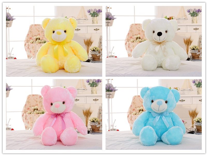 Teddy Bear Stuffed Animals Plush Toy Colorful LED Glowing Christmas Gift For Kids Pillow