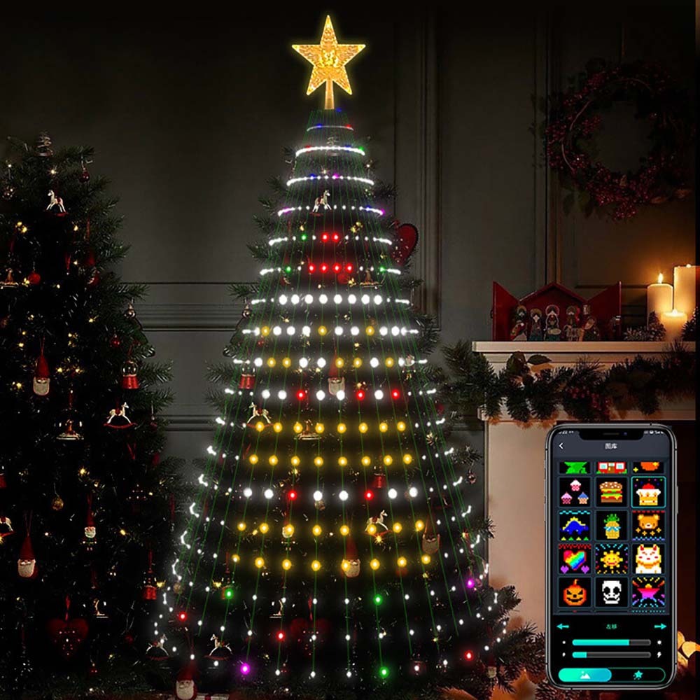 5-Foot Smart Christmas Tree With Lights - 400 LED Lights, Remote And App Control - Music Sync, 11 Modes - Green Wiring, Suitable For Artificial Trees - Multi-Color And Warm White, Indoor Outdoor Use
