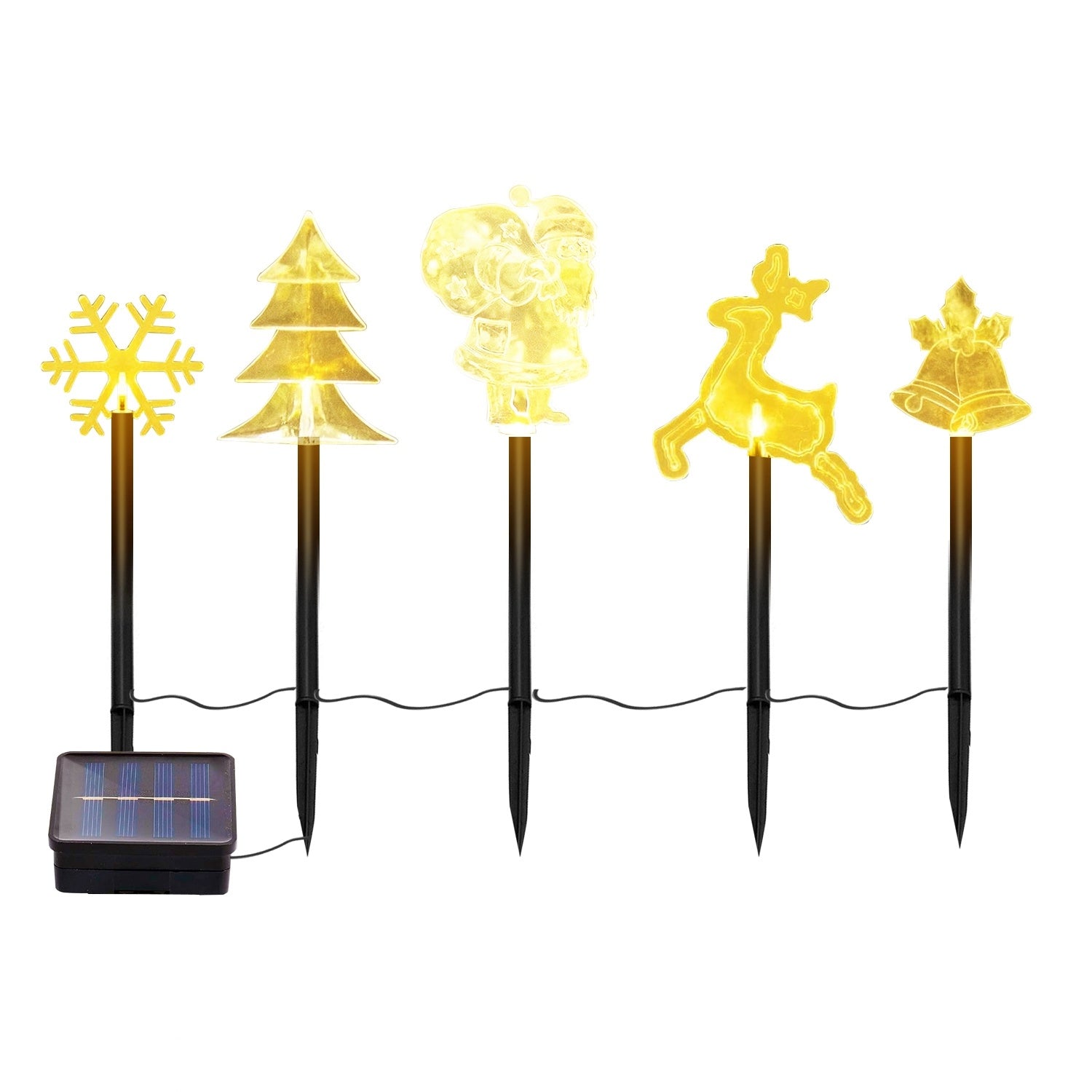 1 Set Of 5Pcs Mixed Christmas Decoration Light Solar Stake Light Waterproof Reindeer Snowflake Bell Christmas Tree Santa Claus Light Outdoor Landscape Light