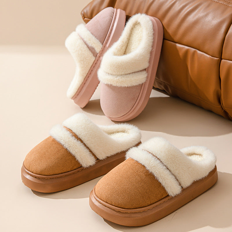 Fashion Warm Cotton Slippers For Women | Winter Bedroom Floor Suede Slipper