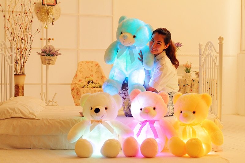 Teddy Bear Stuffed Animals Plush Toy Colorful LED Glowing Christmas Gift For Kids Pillow