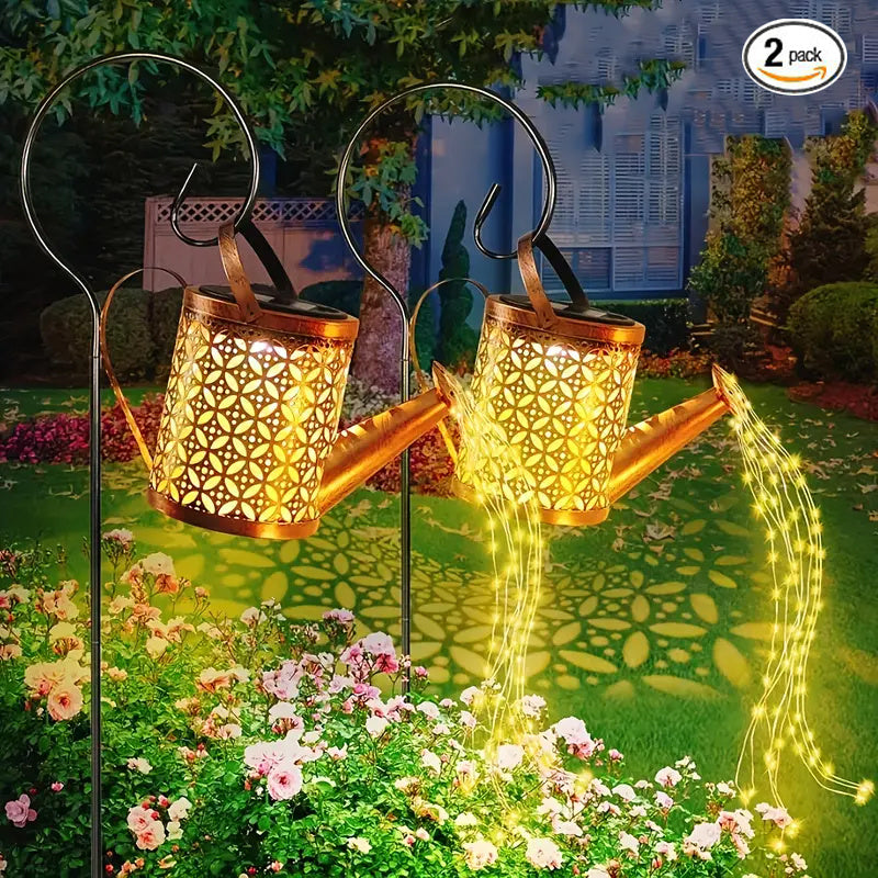 2PCS LED Watering Can Solar Light Strings, Solar Lights Outdoor Decorative Lamp, Solar Lantern Outd