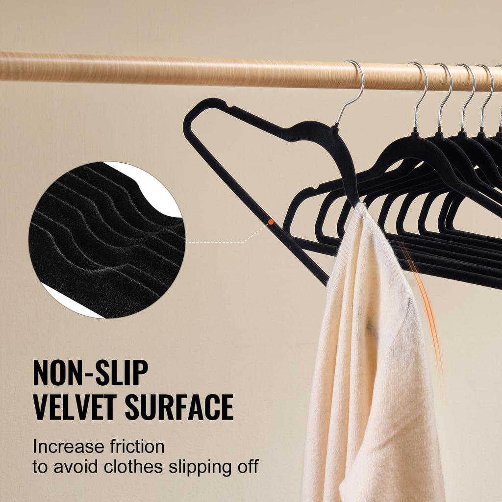 VEVOR Velvet Hangers 50 Pack Black Non-Slip Hangers With 360 Degree Swivel Hook