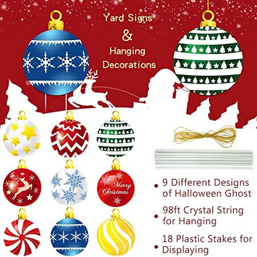 Christmas Yard Signs With Stakes And Cords Christmas Balls - Pack of 9Pcs