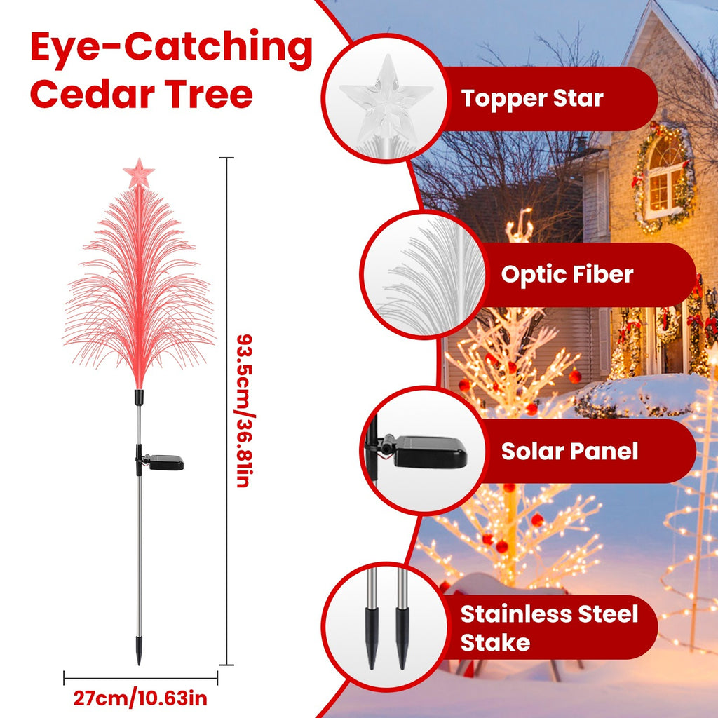 7 Color Changing Solar Christmas Tree Lights Outdoor Optical Fiber Tree Lights With Topper Star IP44 Waterproof For Garden Yard Pathway Lawn - Pack of 4