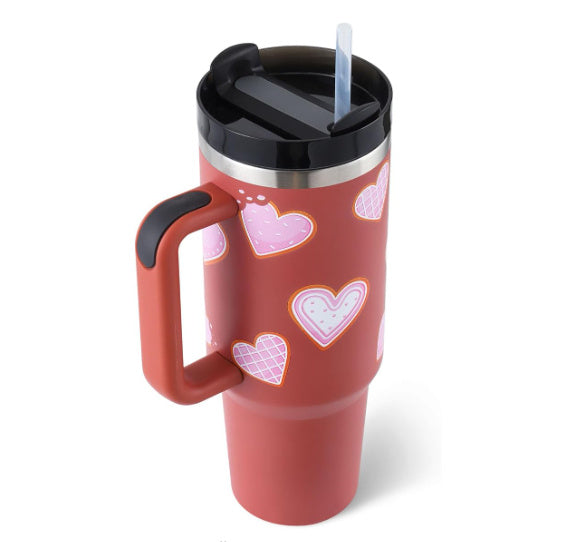 Tumbler With Handle Straw Insulated, Stainless Steel Spill Proof Vacuum Coffee Cup Tumbler With Lid Tapered Mug