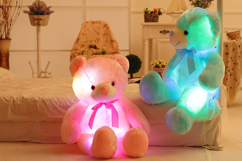 Teddy Bear Stuffed Animals Plush Toy Colorful LED Glowing Christmas Gift For Kids Pillow