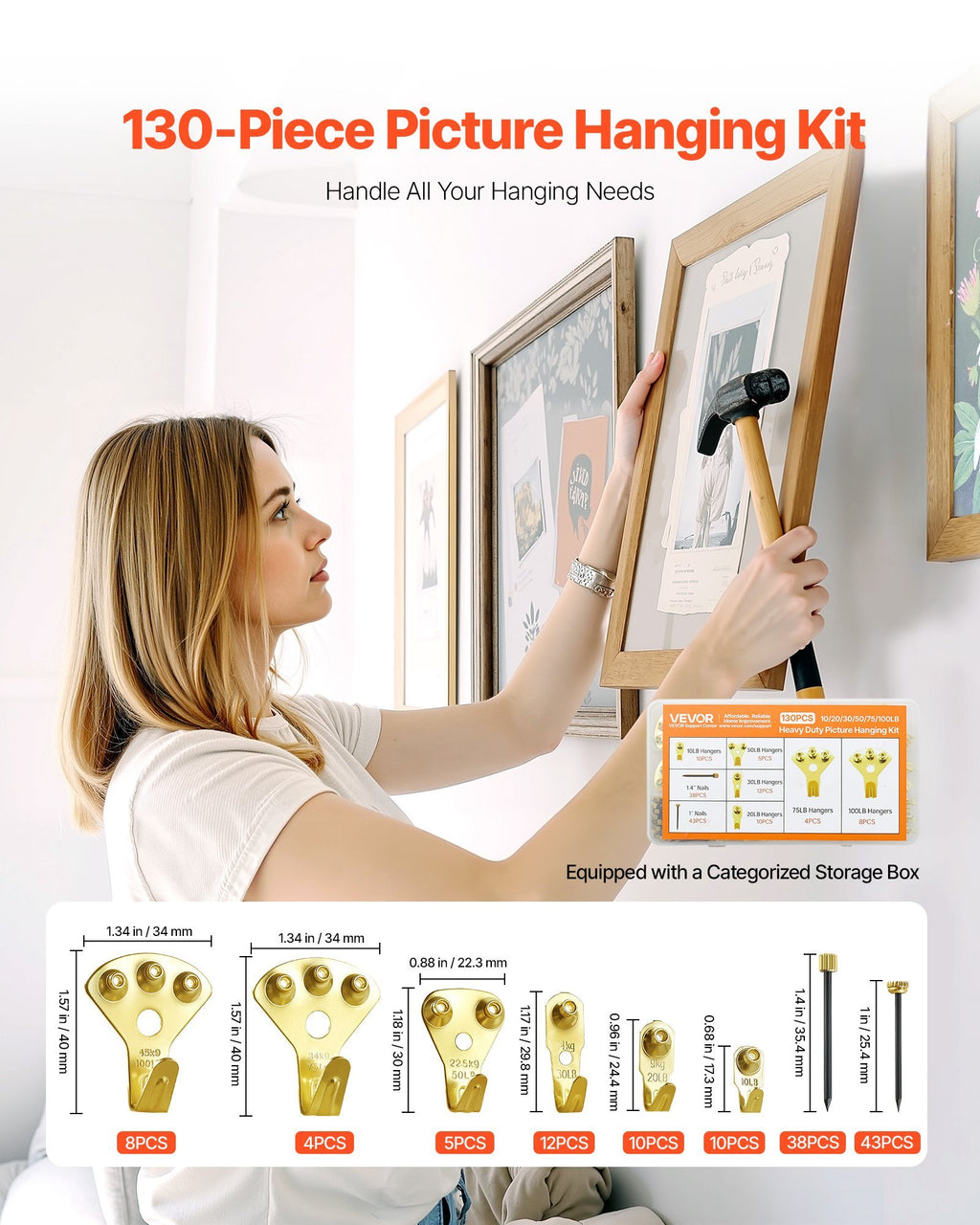 130Pcs Picture Frame Hangers With Nails Metal Photo Hanging Kit