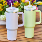 Tumbler With Handle Straw Insulated, Stainless Steel Spill Proof Vacuum Coffee Cup Tumbler With Lid Tapered Mug