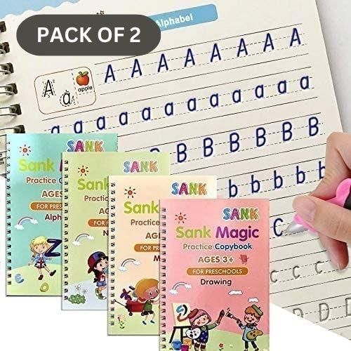 Magic Reusable Copybook Set for Kids - 8 Books + 20 Refills + 2 Pens + 2 Grips (Pack of 2)