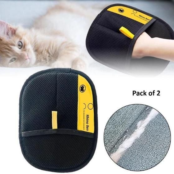 Pet Hair Removal Gloves (Pack of 2) - Double Sided Mesh Grooming Mitt for Dogs & Cats