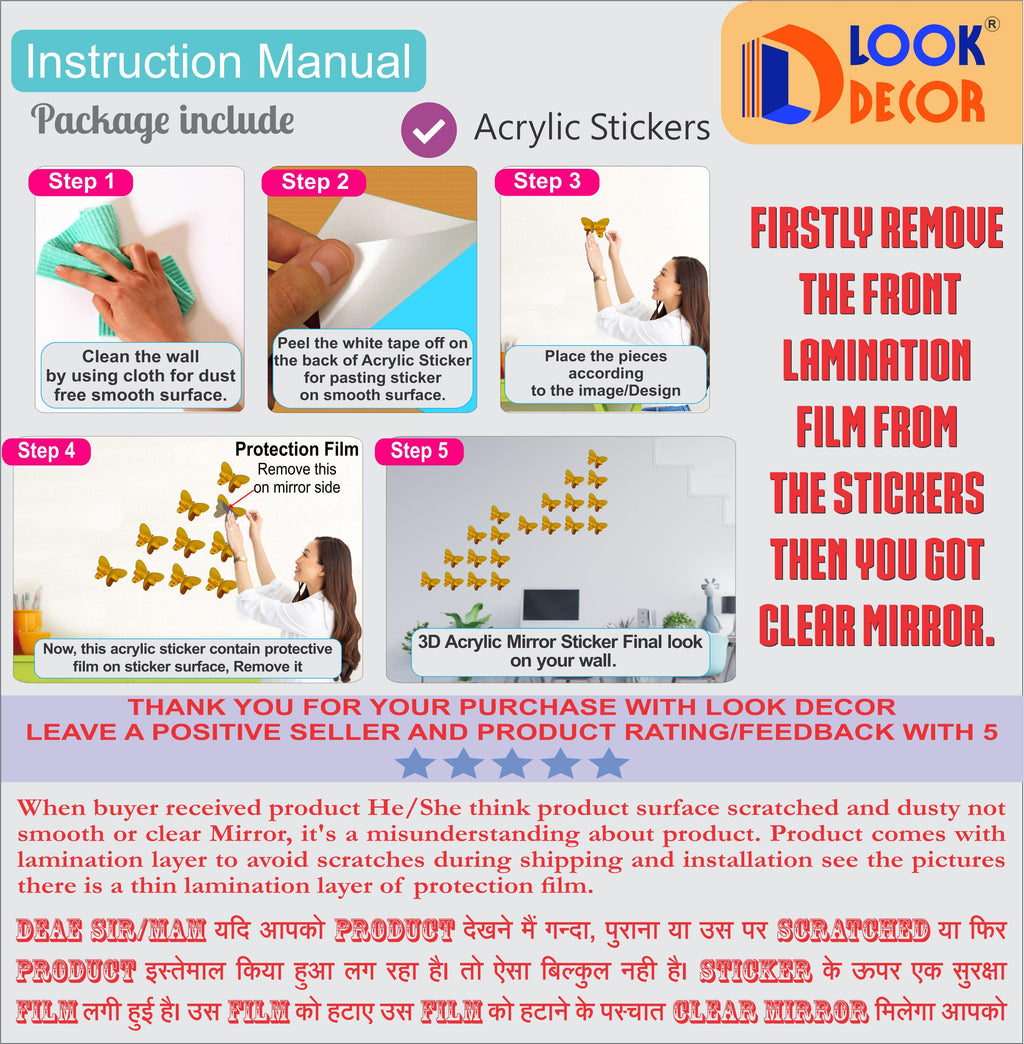 3D Acrylic Mirror Wall Stickers - Square Black Decorative Tiles for Home, Bedroom & Office (Pack of 12)