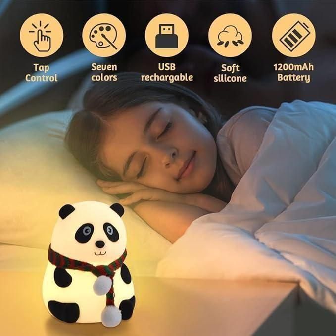 Cute Panda Silicone Night Light Lamp for Kids - 7 Color Touch Sensor LED