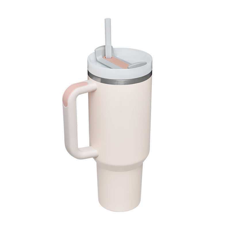 Tumbler With Handle Straw Insulated, Stainless Steel Spill Proof Vacuum Coffee Cup Tumbler With Lid Tapered Mug