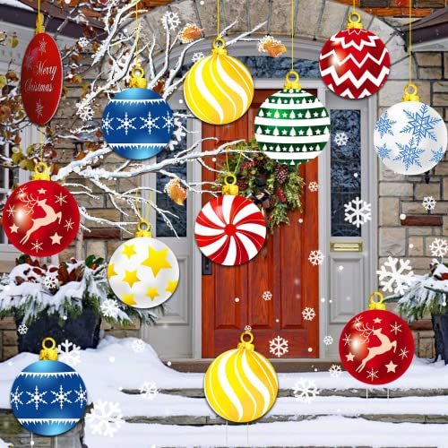 Christmas Yard Signs With Stakes And Cords Christmas Balls - Pack of 9Pcs