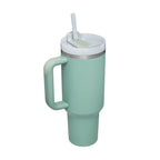 Tumbler With Handle Straw Insulated, Stainless Steel Spill Proof Vacuum Coffee Cup Tumbler With Lid Tapered Mug