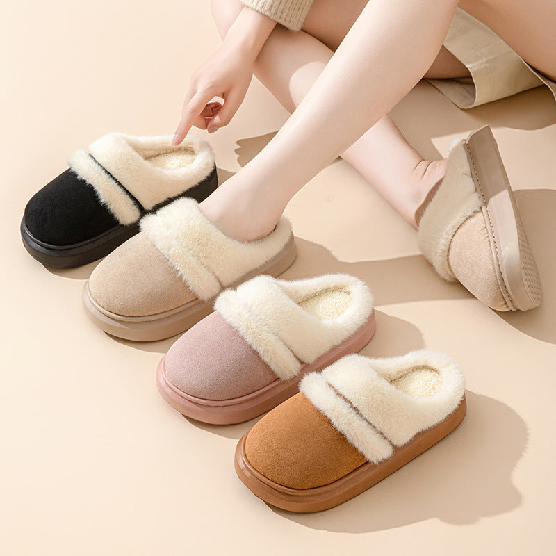 Fashion Warm Cotton Slippers For Women | Winter Bedroom Floor Suede Slipper