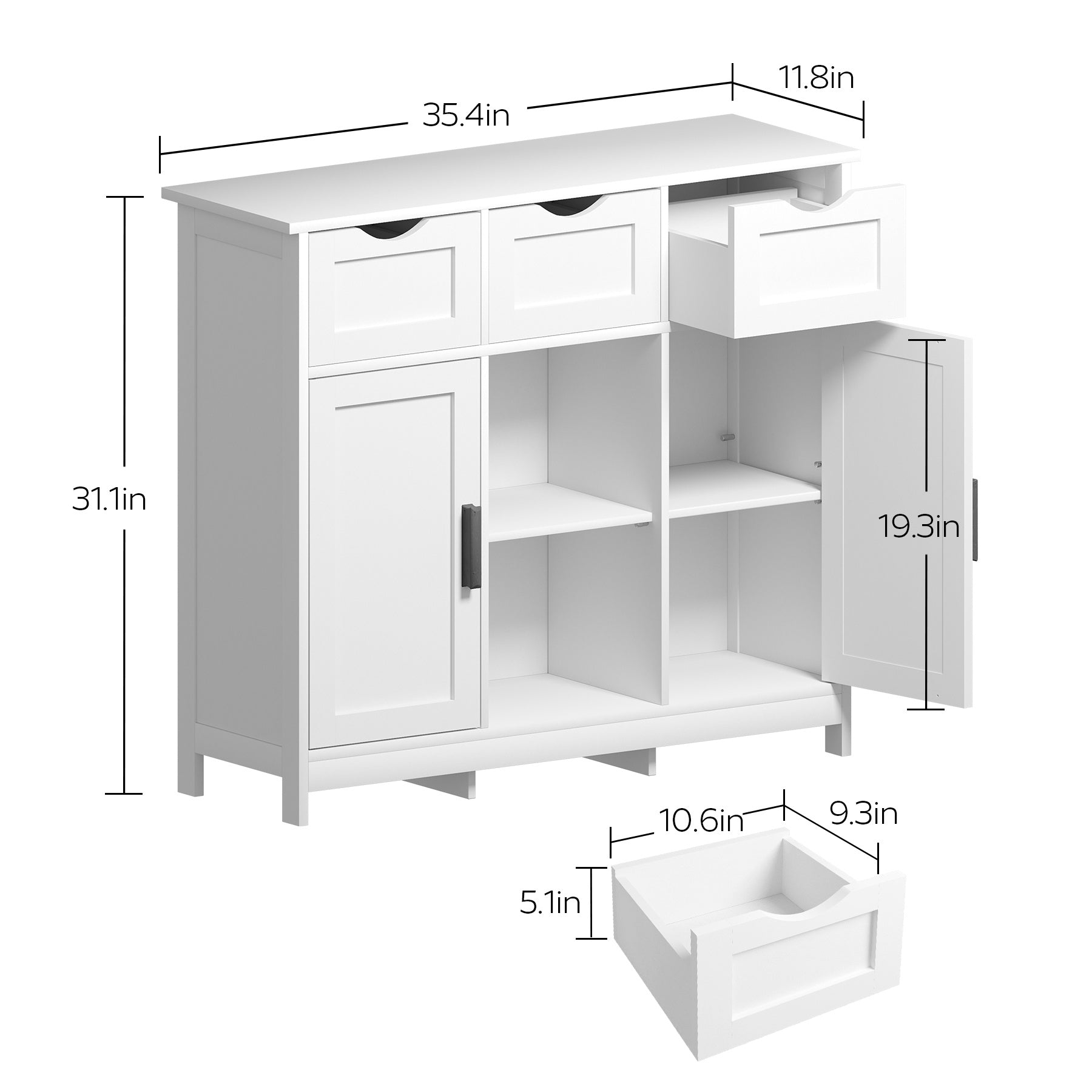 Cabinets With Drawers And Shelves, Living Room, Bedroom, Bathroom Cabinets - White