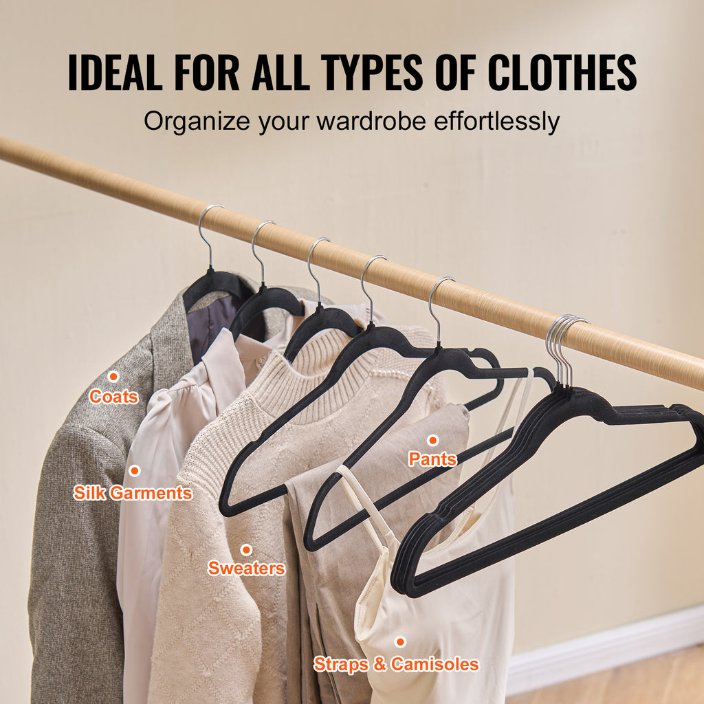 VEVOR Velvet Hangers 50 Pack Black Non-Slip Hangers With 360 Degree Swivel Hook