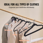 VEVOR Velvet Hangers 50 Pack Black Non-Slip Hangers With 360 Degree Swivel Hook