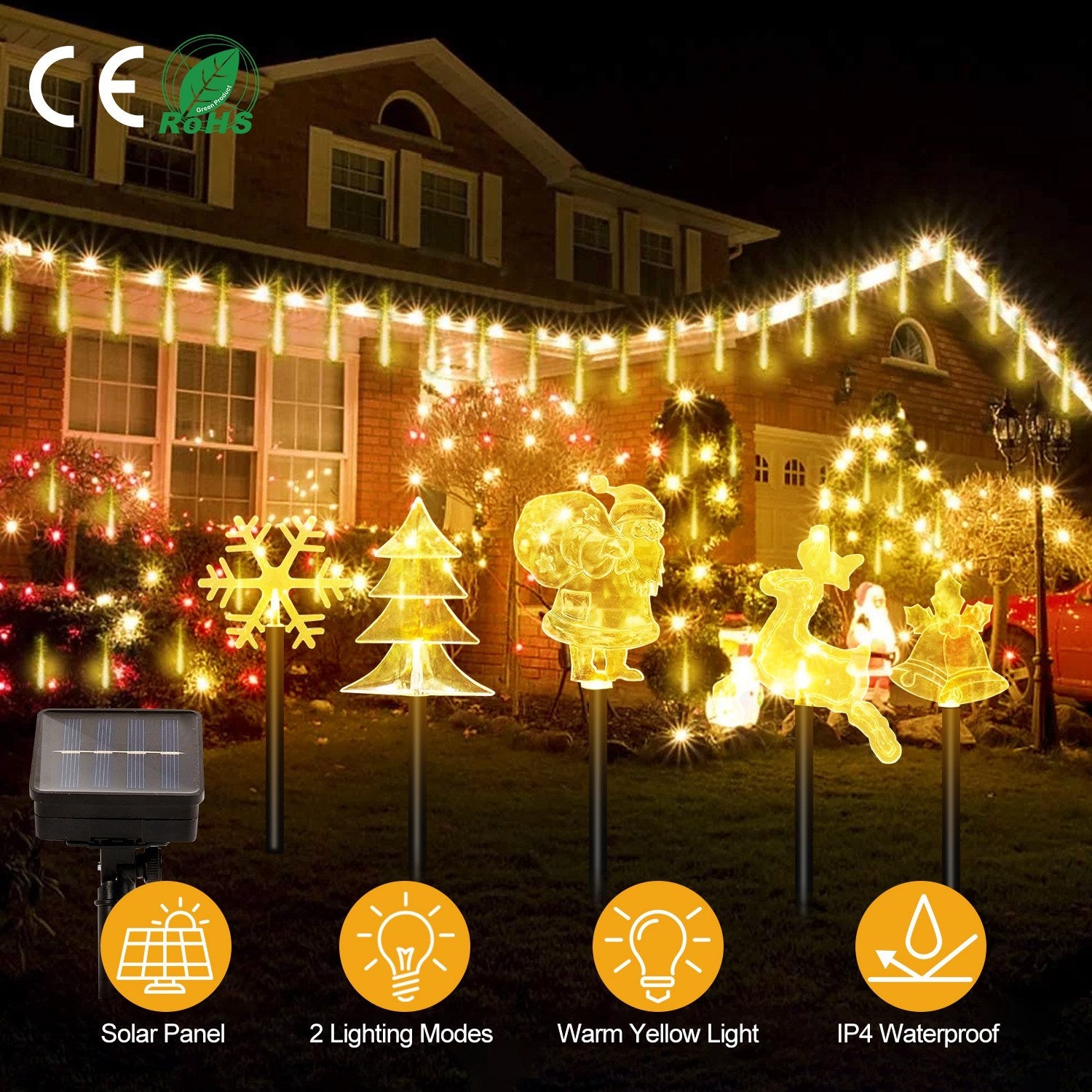 1 Set Of 5Pcs Mixed Christmas Decoration Light Solar Stake Light Waterproof Reindeer Snowflake Bell Christmas Tree Santa Claus Light Outdoor Landscape Light