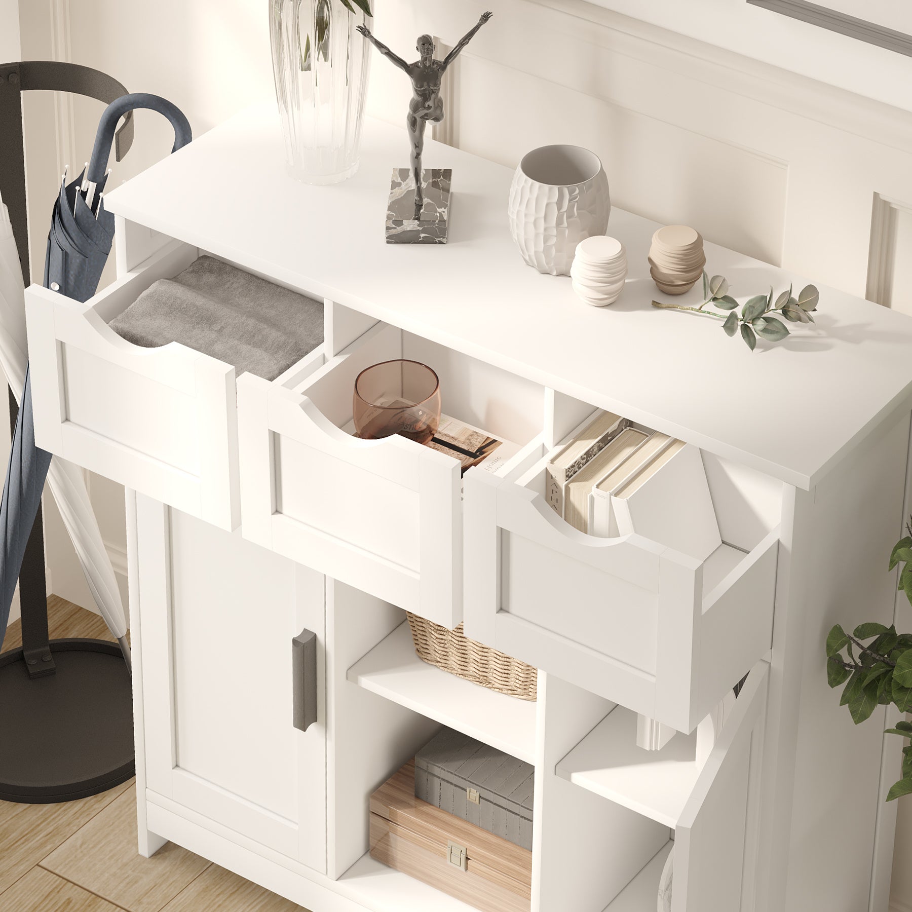 Cabinets With Drawers And Shelves, Living Room, Bedroom, Bathroom Cabinets - White
